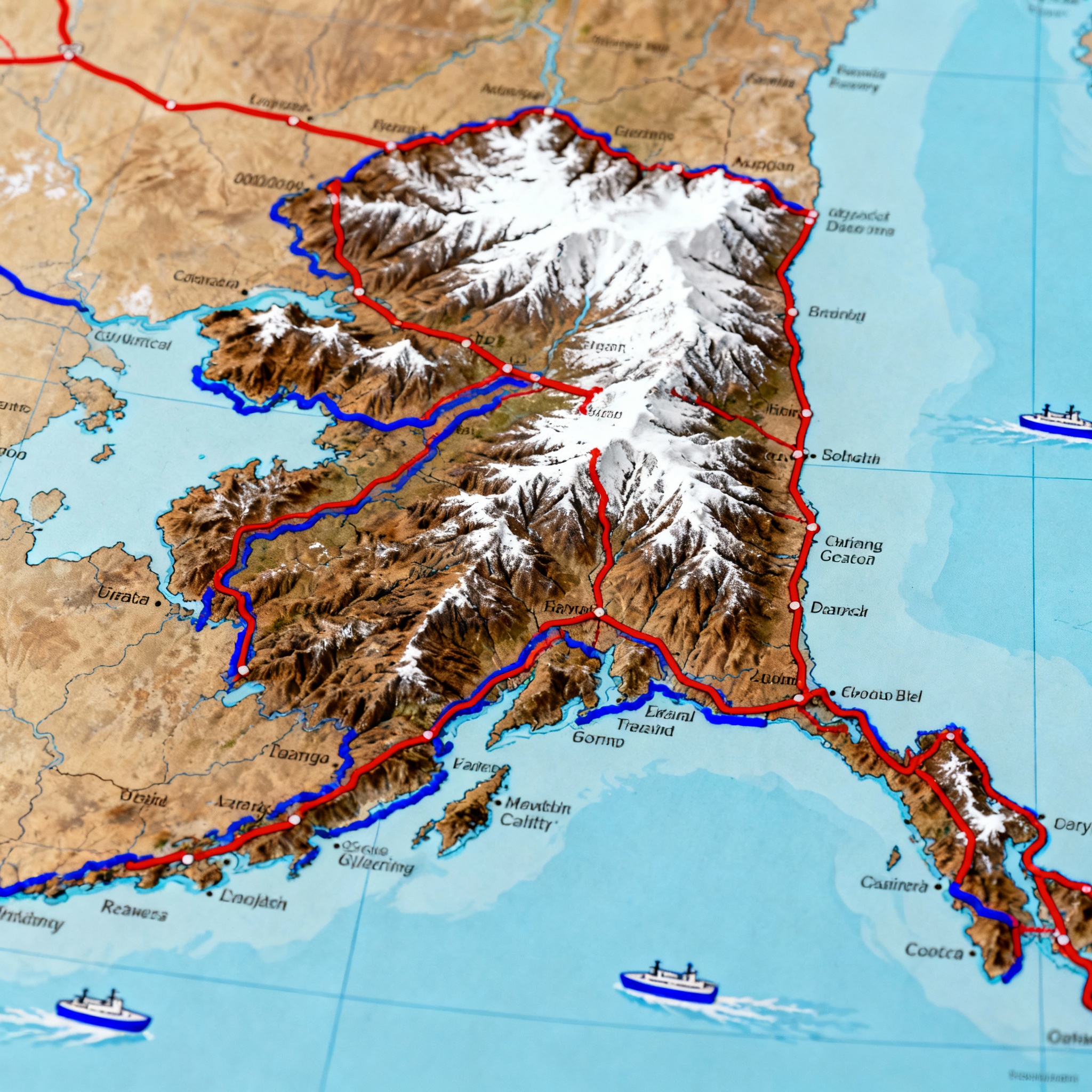 Alaska winter highway with truck in snow